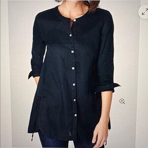 j Jill Size XL Navy Blue 100% Linen Button Front Tunic